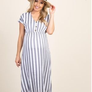 Pink blush gray striped button-front maxi